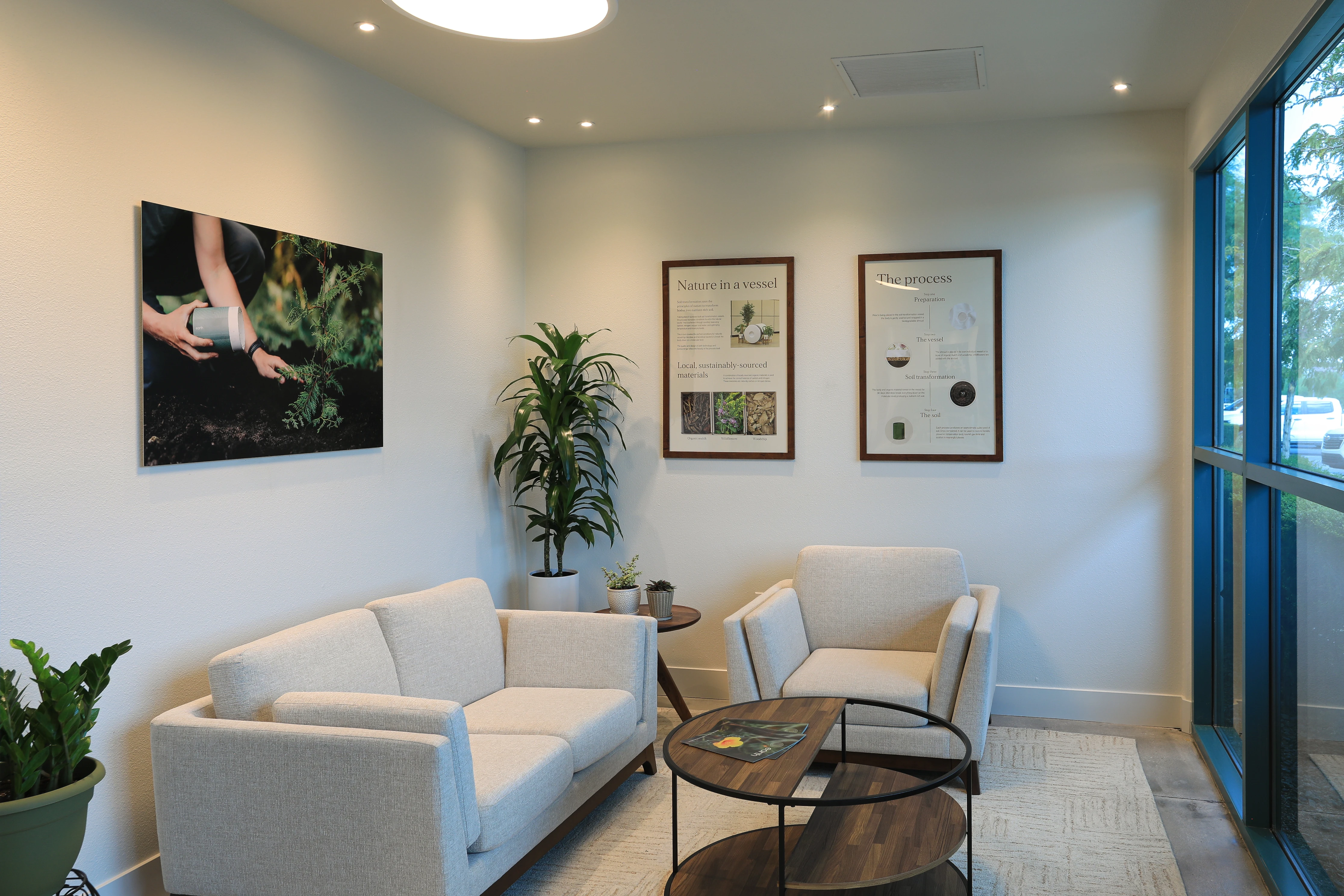 Reception area of Earth Funeral's West Coast soil transformation facility.